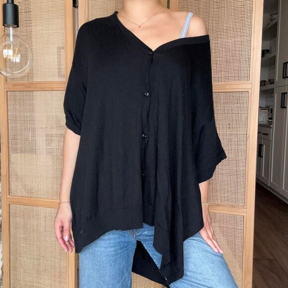 Neiman Marcus black knit cape cardigan v neck sweater size Small - Picture 1 of 6